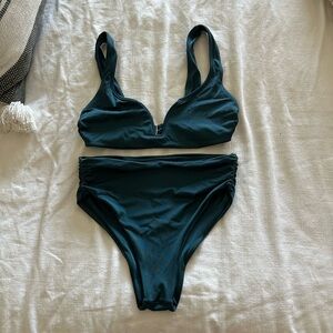 Tori Praver Swimwear Deep Teal V-Wire High-Waist Bikini